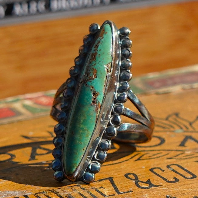 Old Pawn Green Turquoise Ring Sterling Silver