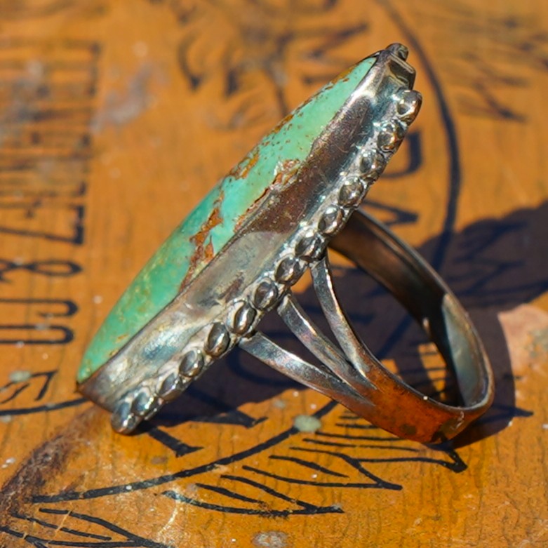 Old Pawn Green Turquoise Ring Sterling Silver