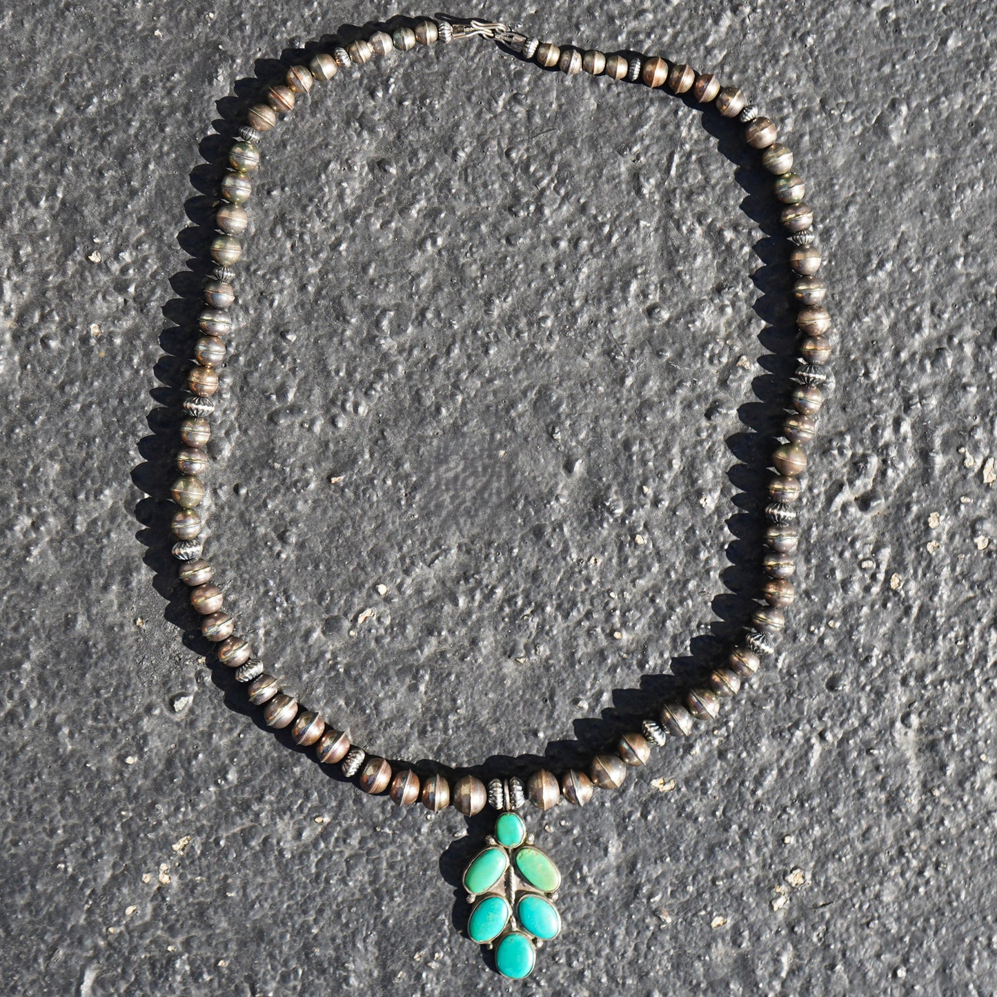 Vintage Turquoise Pendant Necklace With Bench Made Sterling Beads