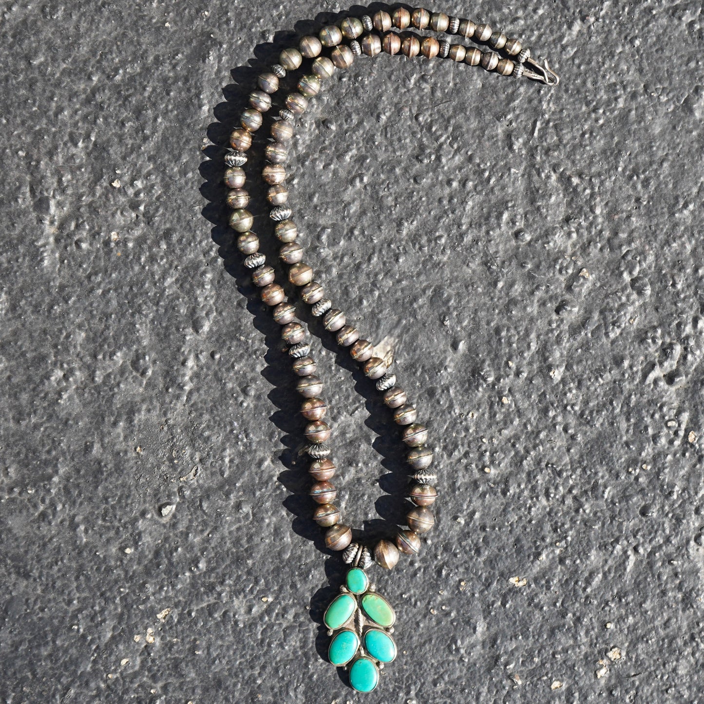 Vintage Turquoise Pendant Necklace With Bench Made Sterling Beads