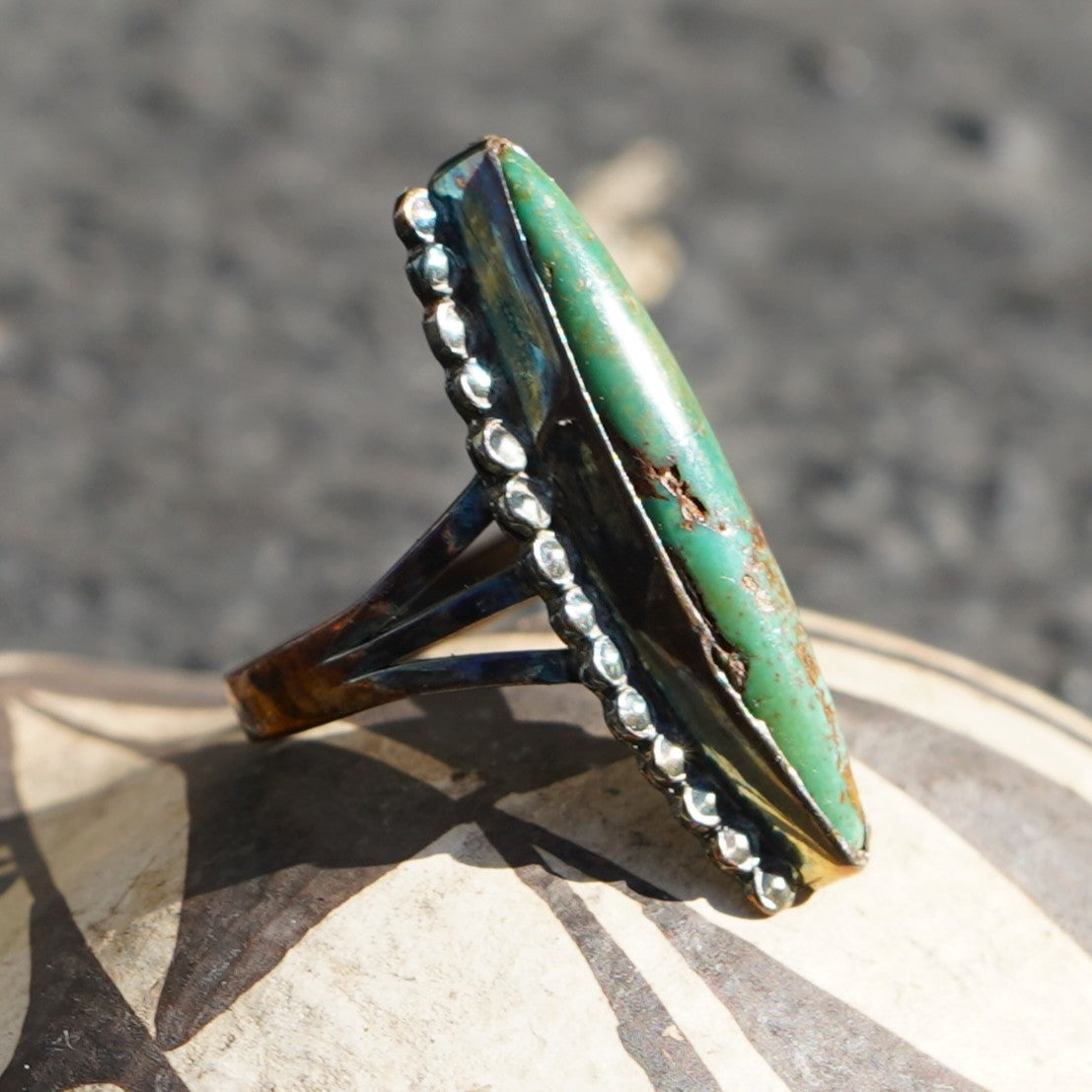 Old Pawn Green Turquoise Ring Sterling Silver