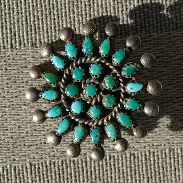 Small Zuni Turquoise Pin Sterling Silver