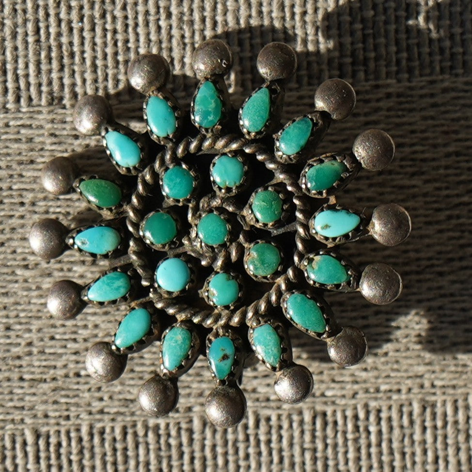 Small Zuni Turquoise Pin Sterling Silver