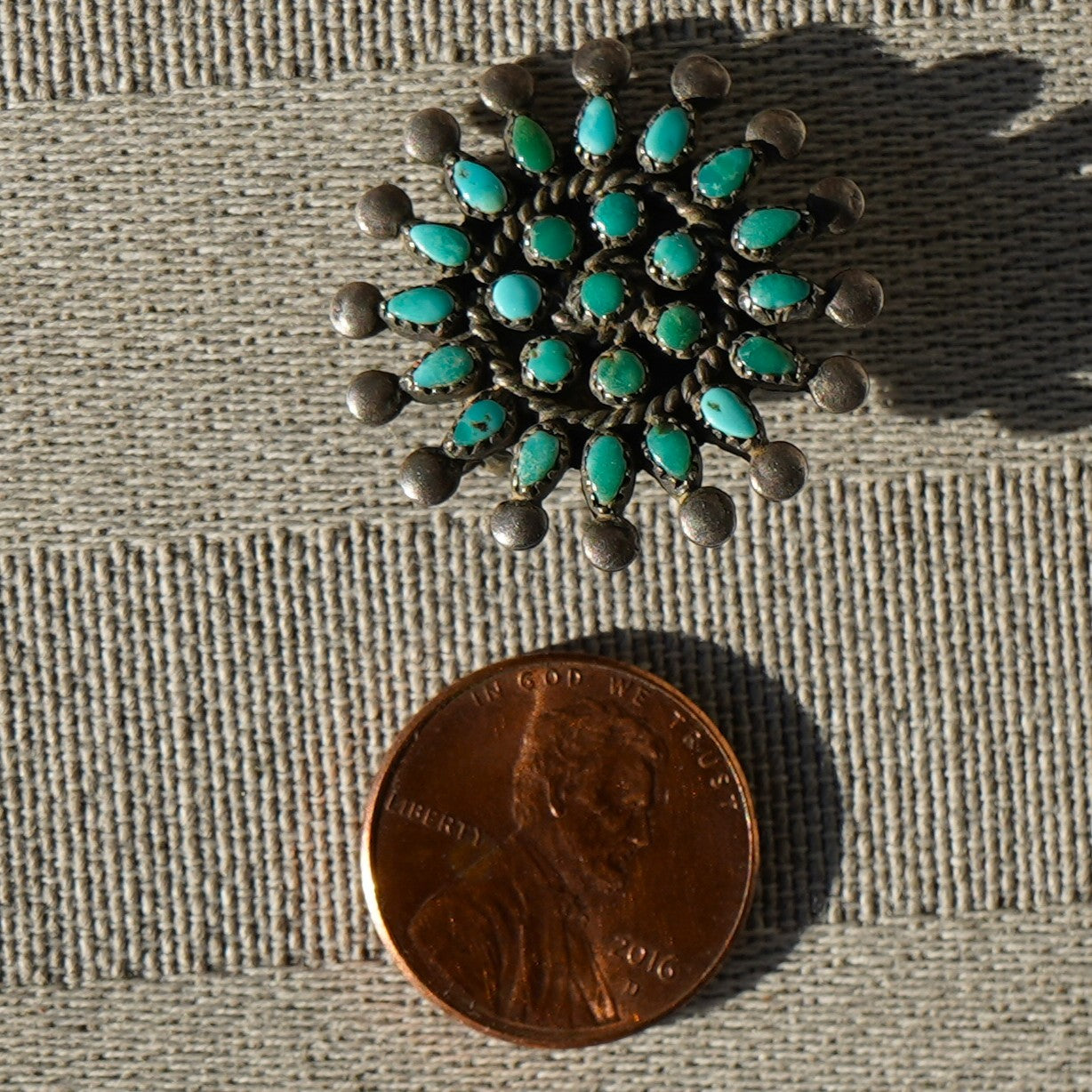 Small Zuni Turquoise Pin Sterling Silver