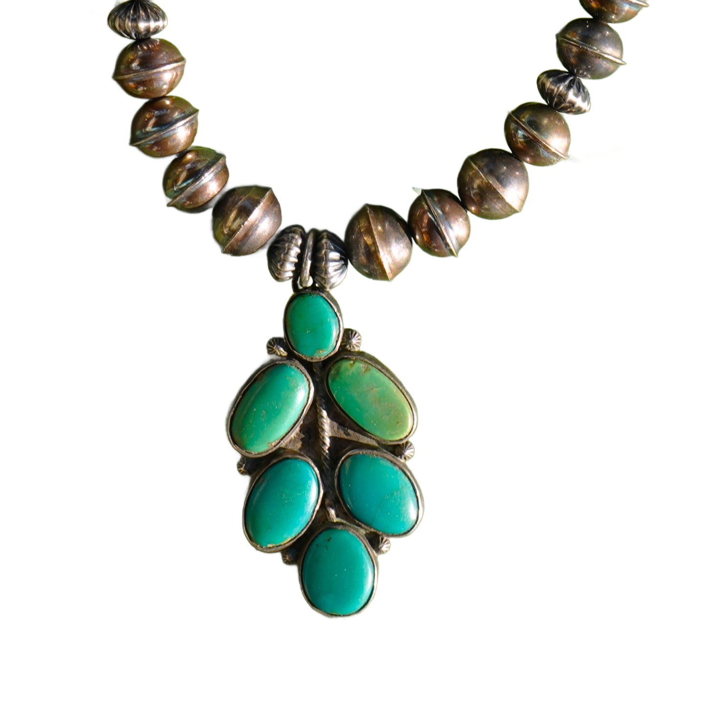 Vintage Turquoise Pendant Necklace With Bench Made Sterling Beads