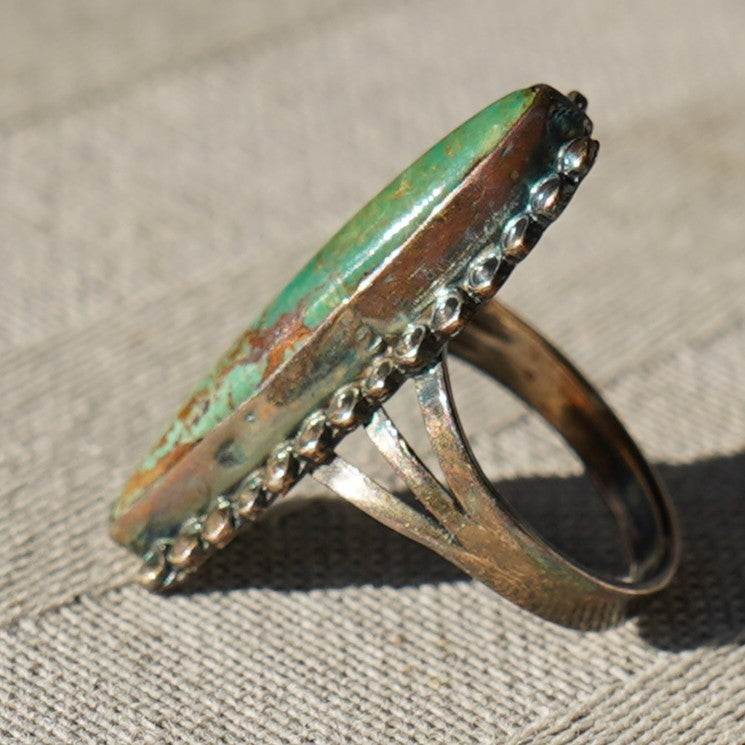 Old Pawn Green Turquoise Ring Sterling Silver