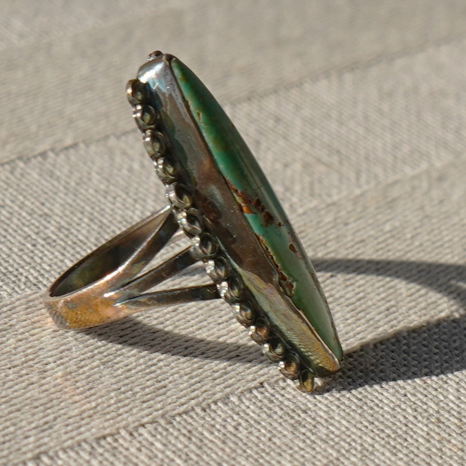 Old Pawn Green Turquoise Ring Sterling Silver