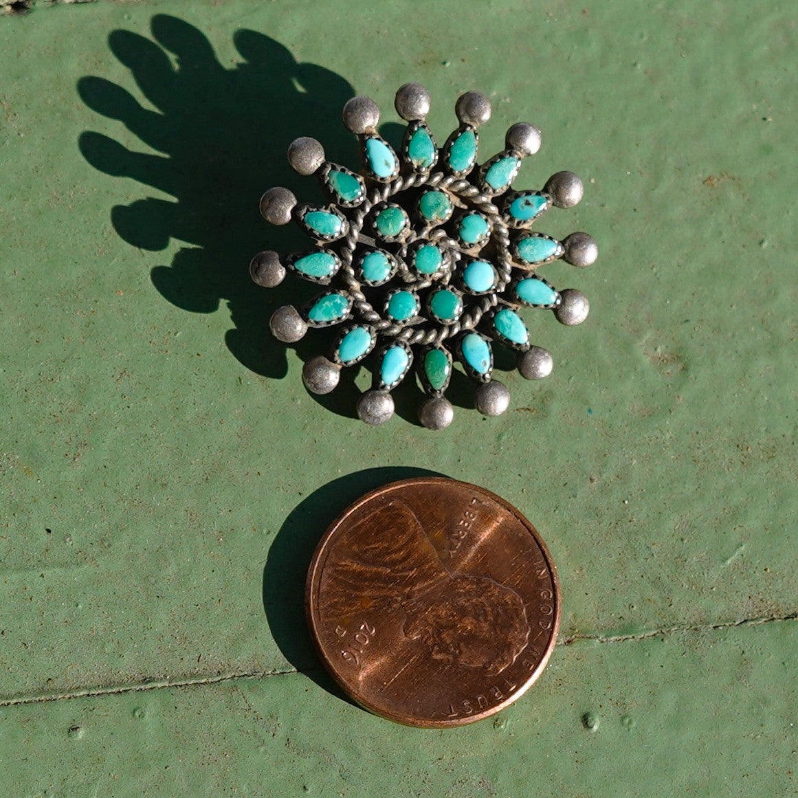 Small Zuni Turquoise Pin Sterling Silver