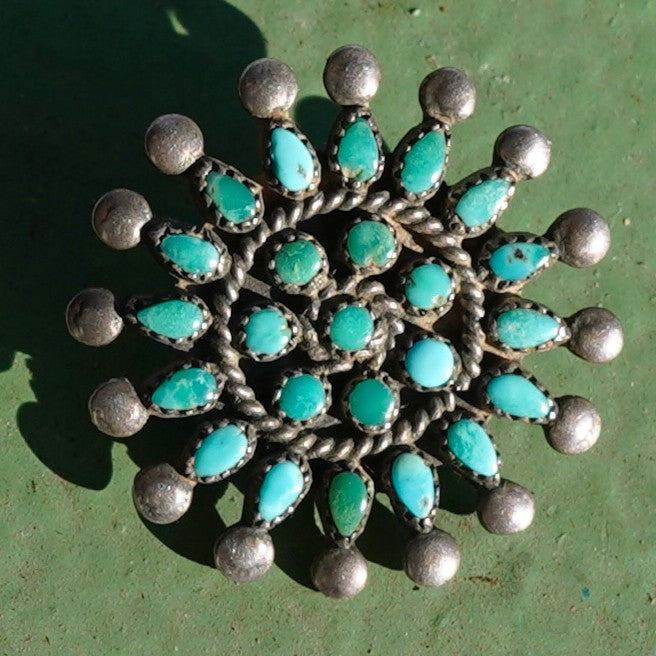 Small Zuni Turquoise Pin Sterling Silver