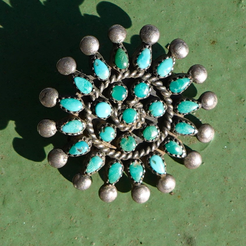 Small Zuni Turquoise Pin Sterling Silver