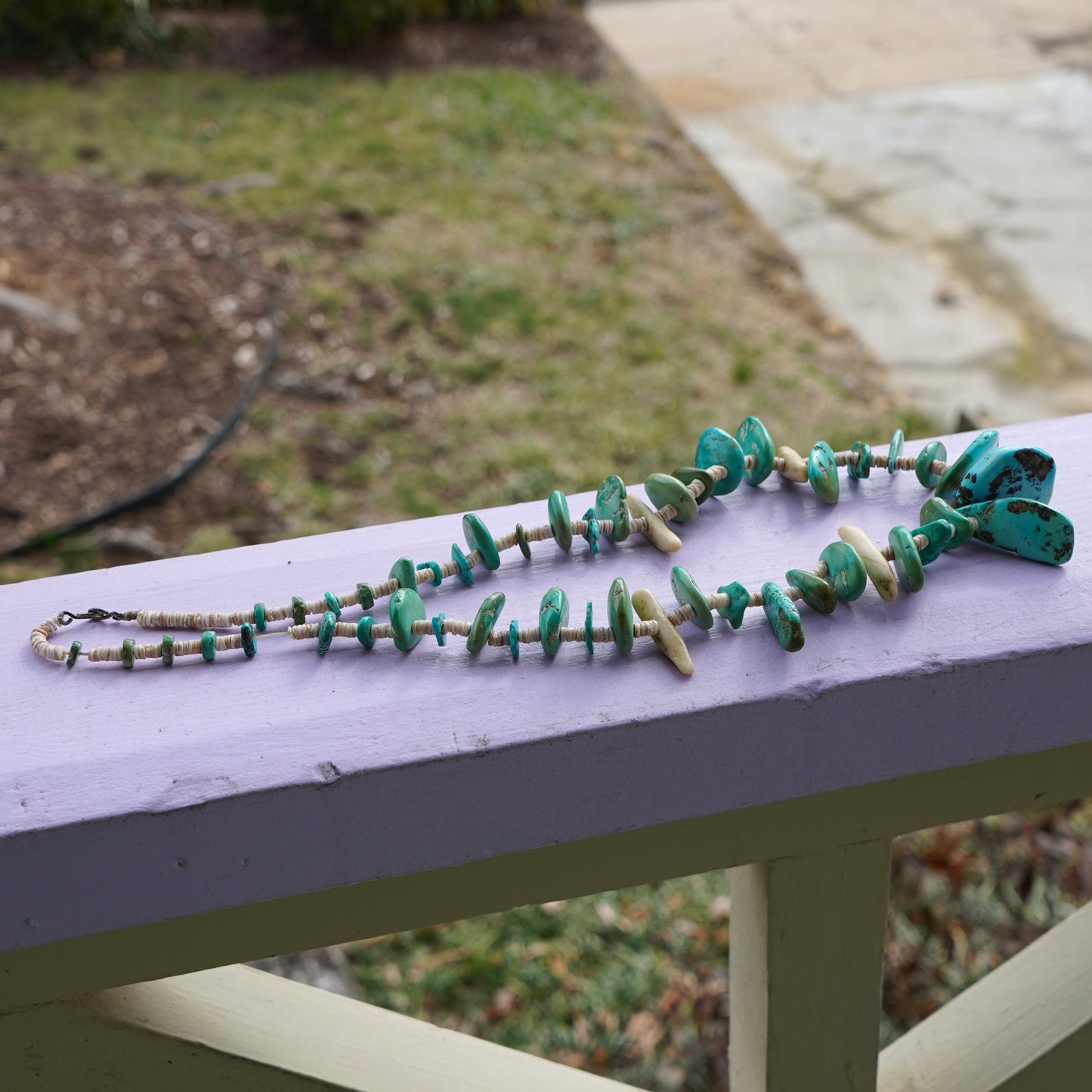 1940's Turquoise And Shell Heishi Necklace