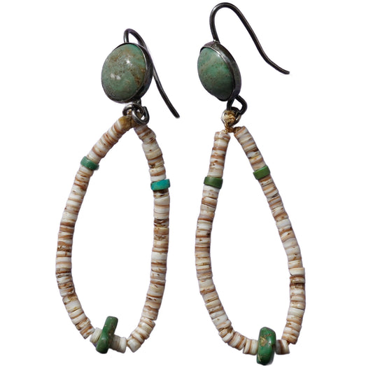 Shell Heishi Earring With Green Turquoise And Sterling Wire