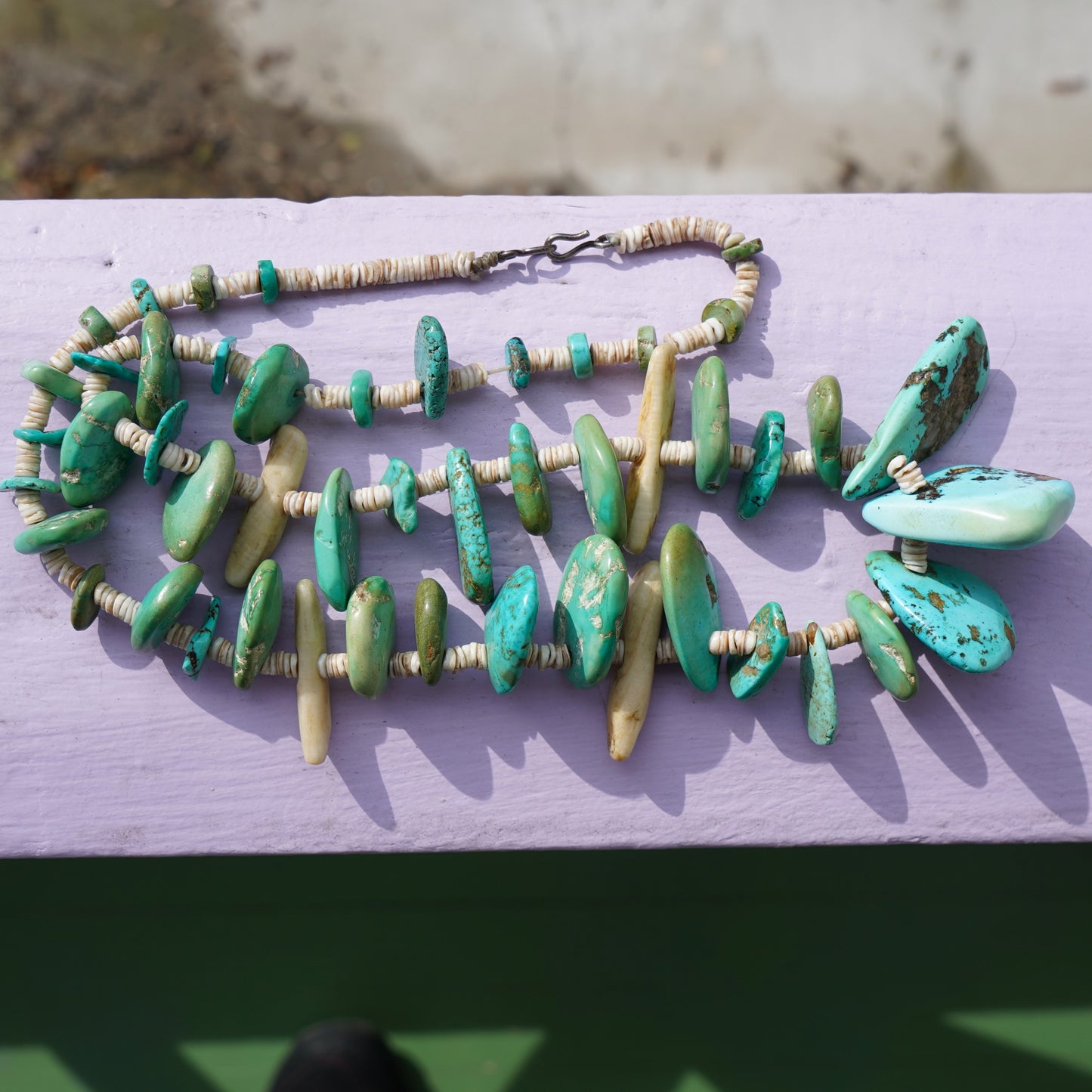 1940's Turquoise And Shell Heishi Necklace