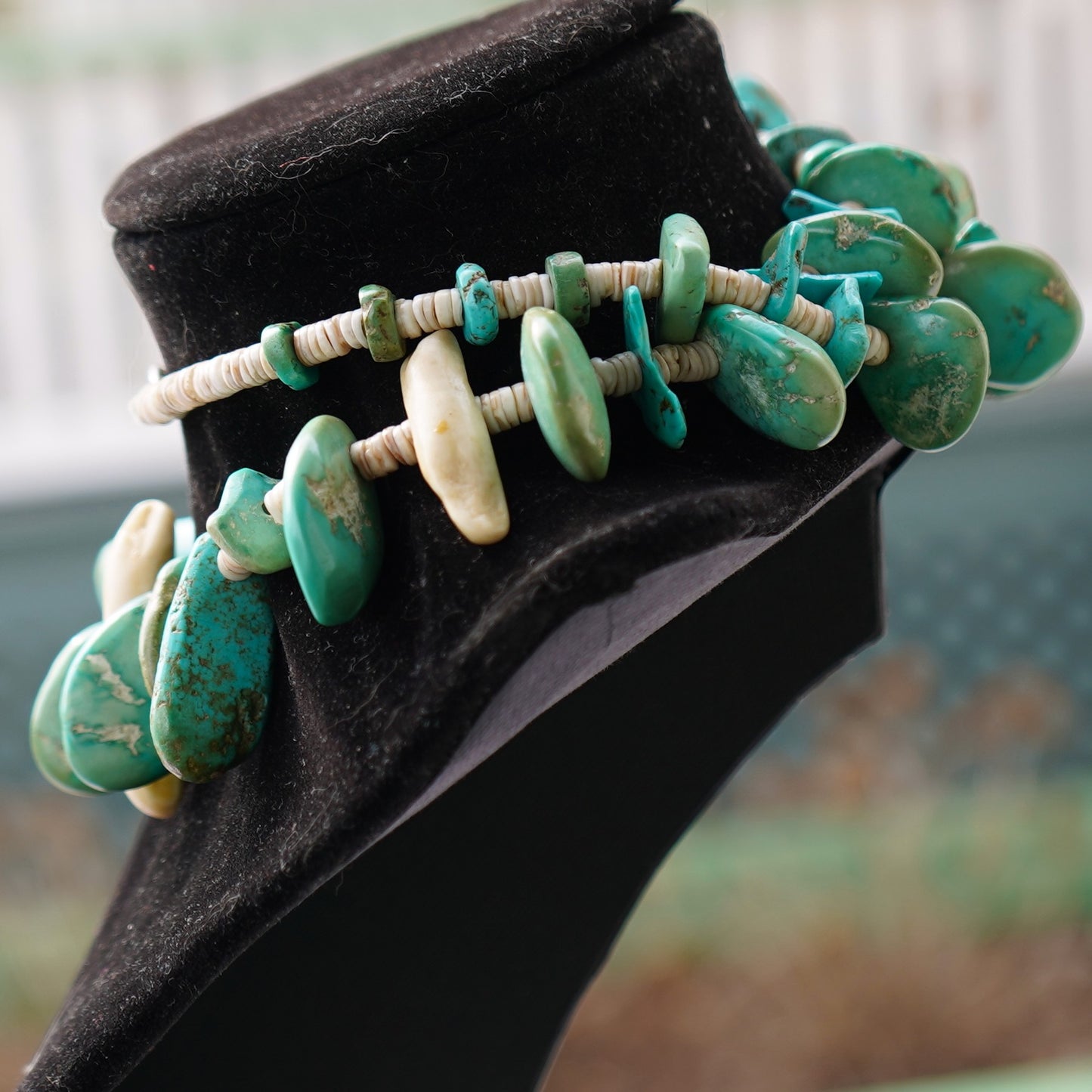 1940's Turquoise And Shell Heishi Necklace