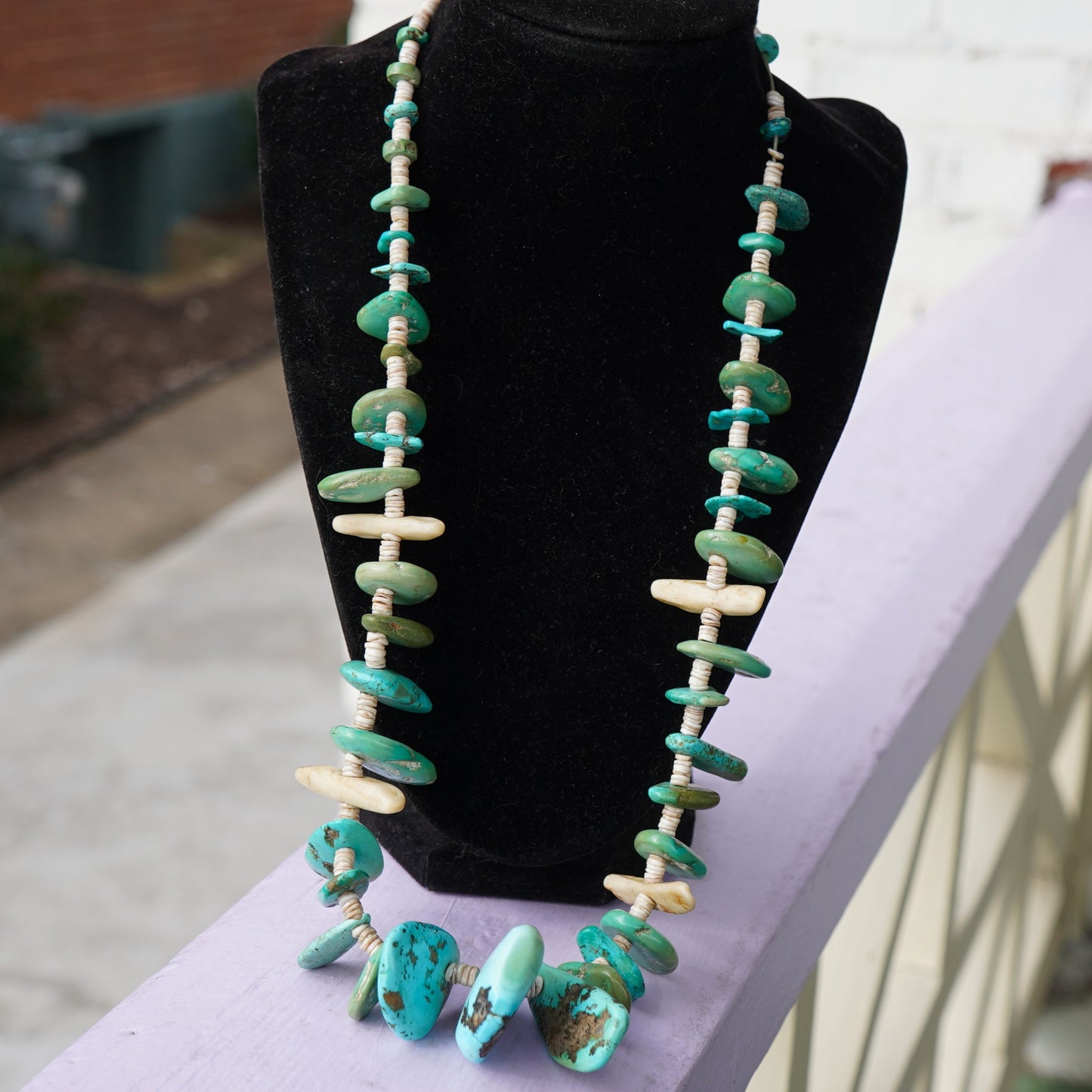 1940's Turquoise And Shell Heishi Necklace