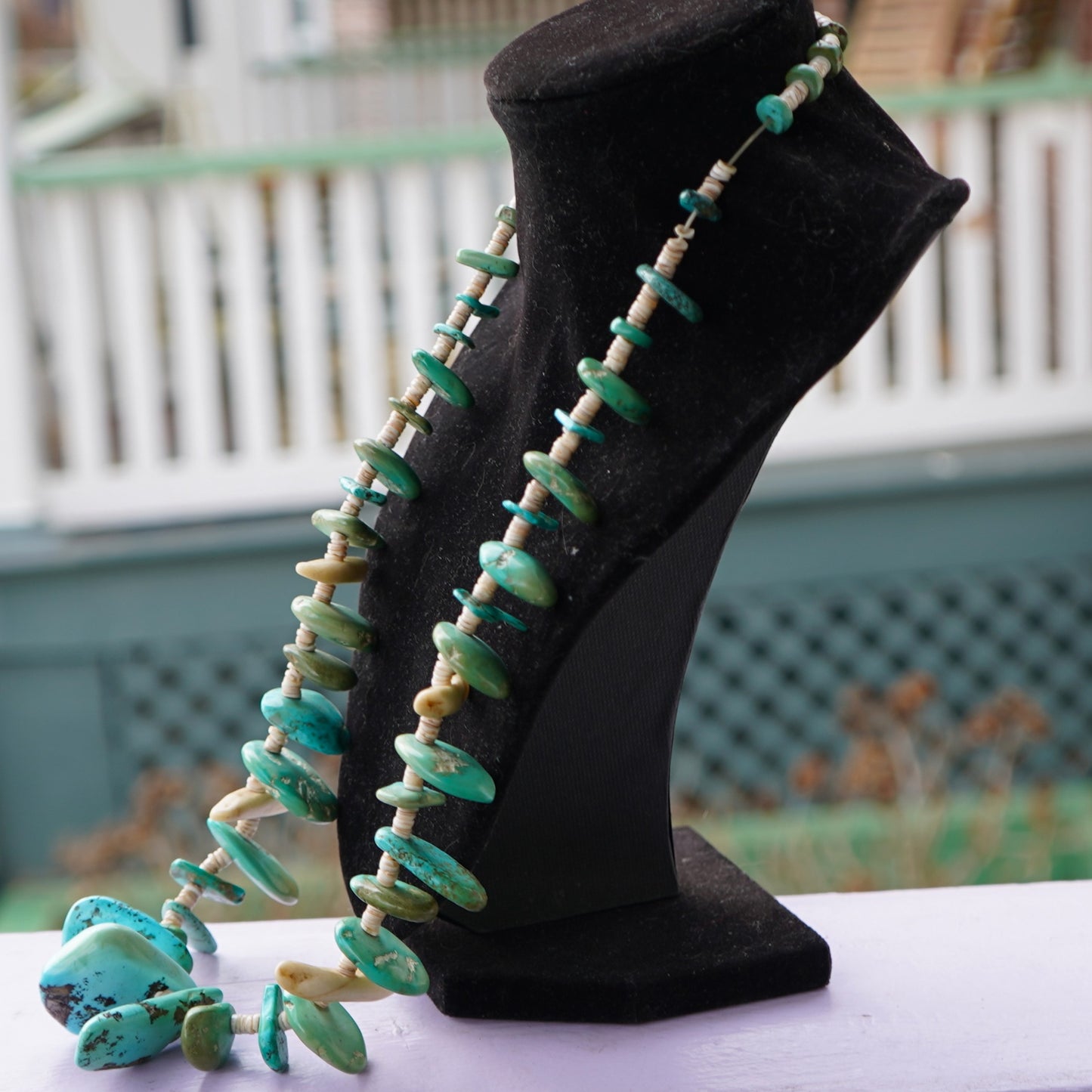 1940's Turquoise And Shell Heishi Necklace