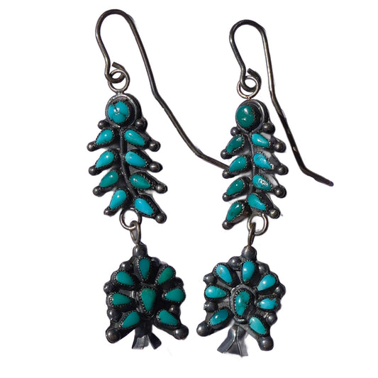 Vintage Turquoise Squash Blossom Earrings