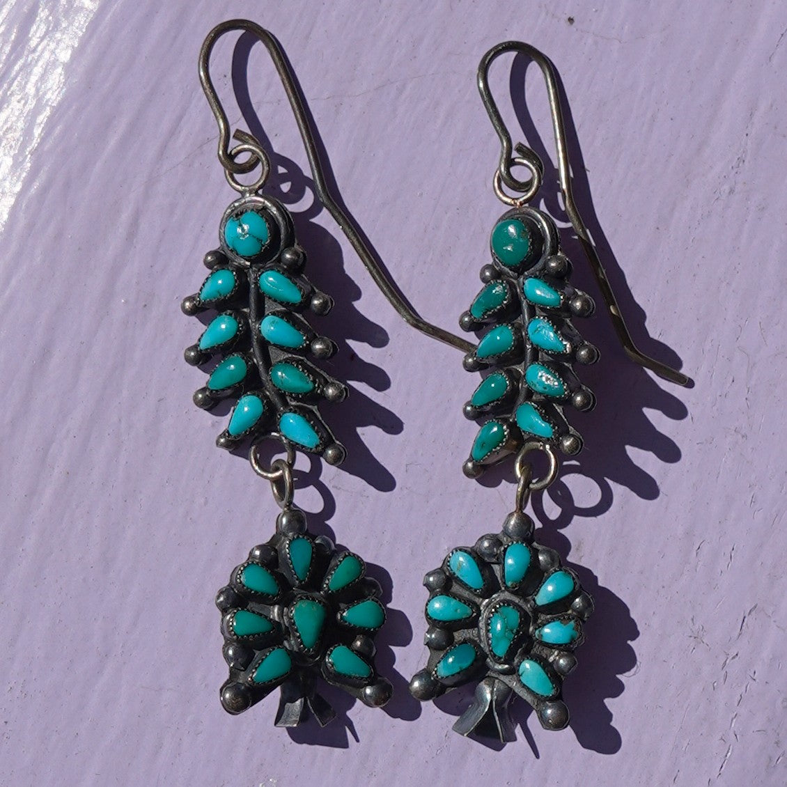 Vintage Turquoise Squash Blossom Earrings