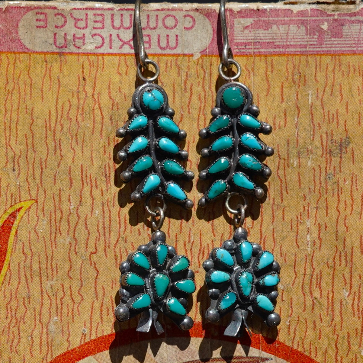 Vintage Turquoise Squash Blossom Earrings