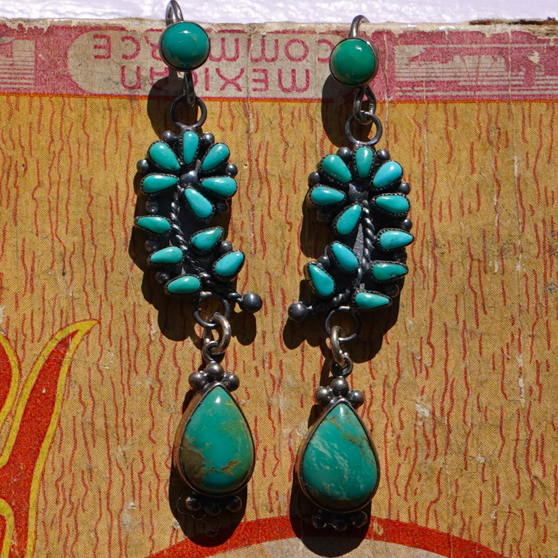 Vintage Turquoise Flower Earrings