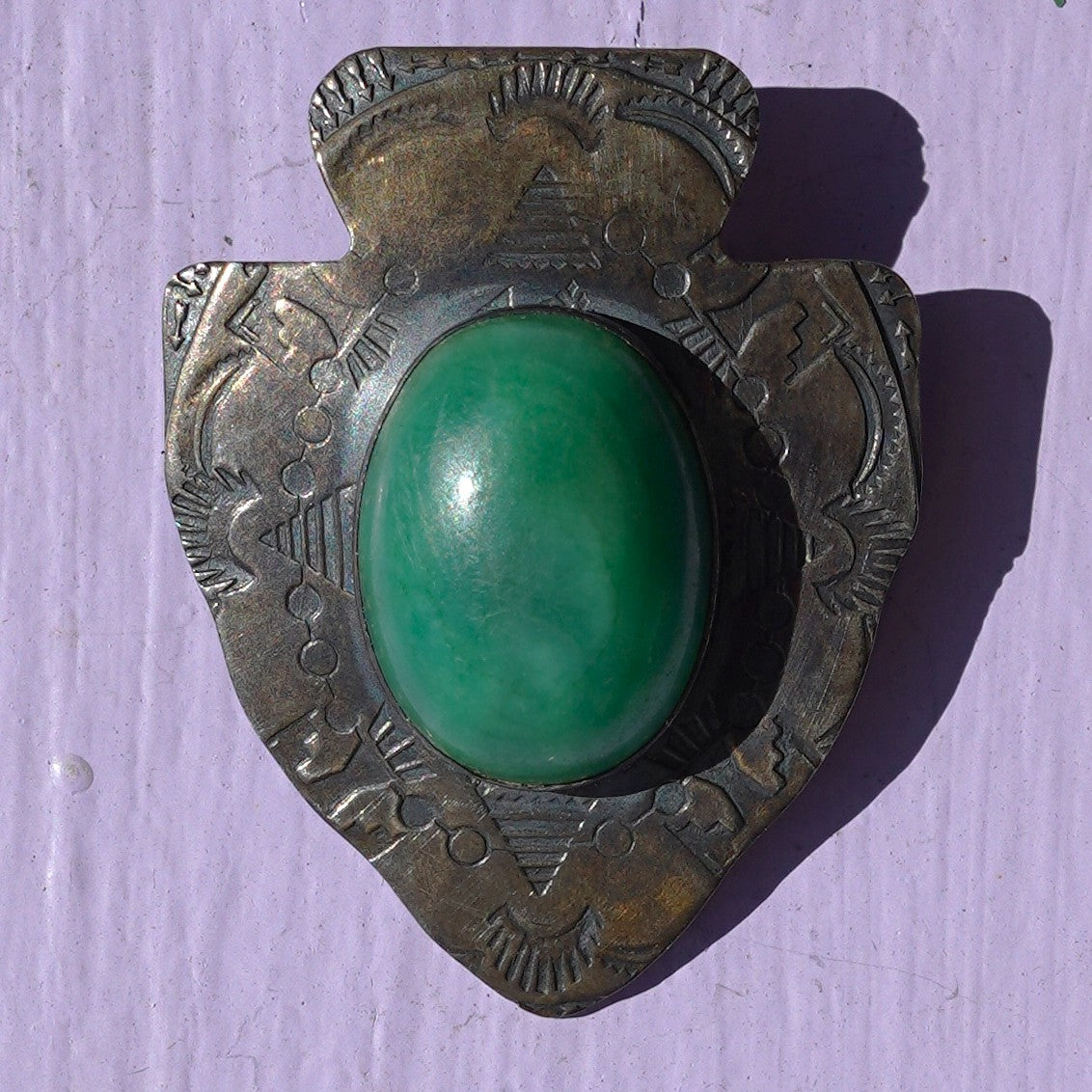 Fred Harvey era Green Turquoise Pin