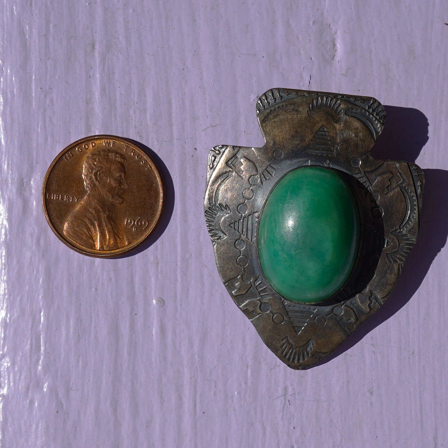 Fred Harvey era Green Turquoise Pin