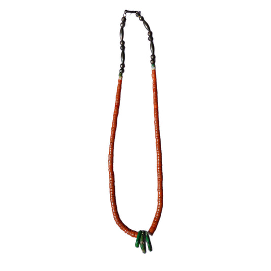Coral Heishi Bead Necklace With Turquoise Tabs