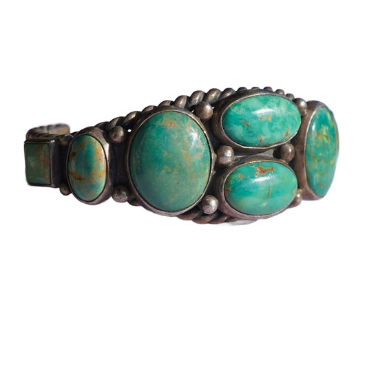 Vintage Navajo Signed Sterling Turquoise Cuff Bracelet