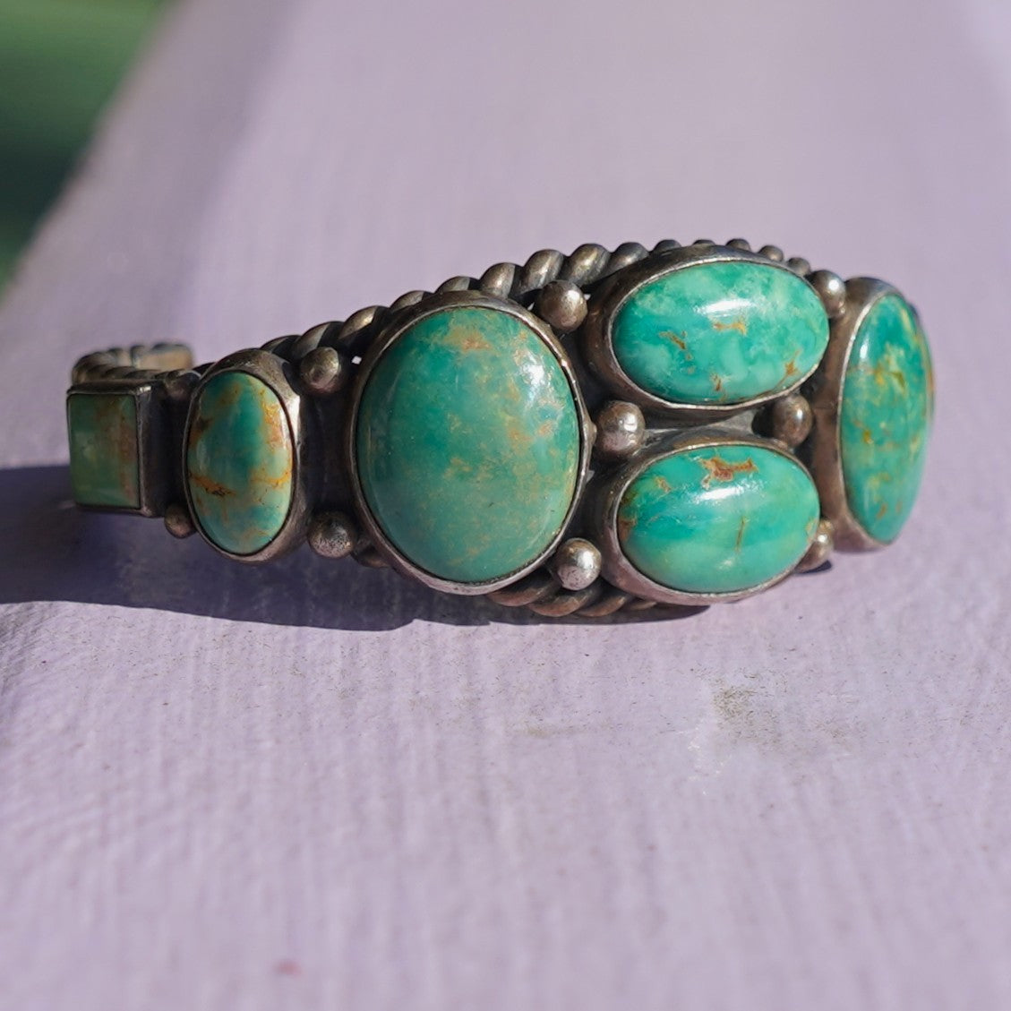 Vintage Navajo Signed Sterling Turquoise Cuff Bracelet