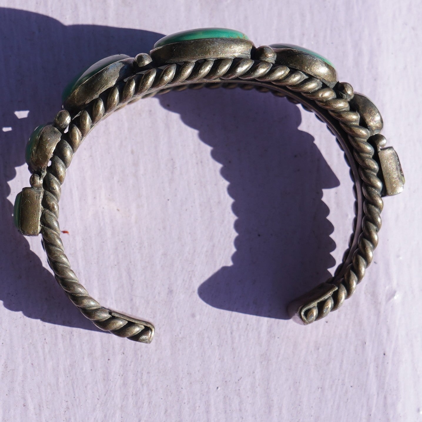 Vintage Navajo Signed Sterling Turquoise Cuff Bracelet