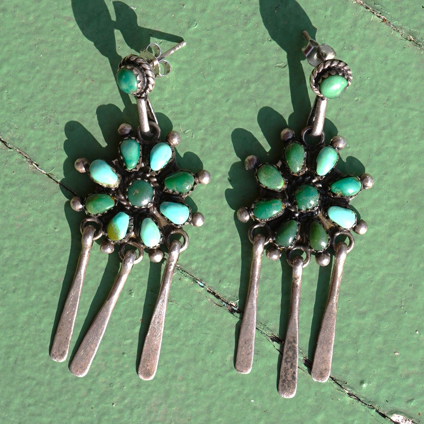 1940's Cerrillos Turquoise Zuni Earrings