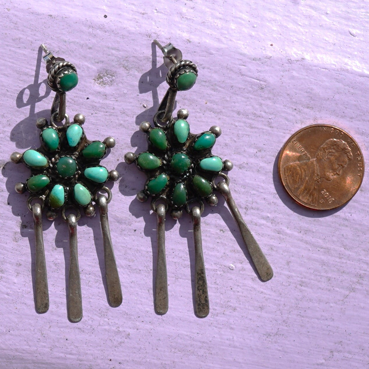 1940's Cerrillos Turquoise Zuni Earrings
