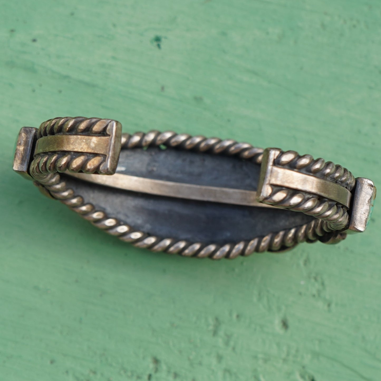 Vintage Navajo Signed Sterling Turquoise Cuff Bracelet