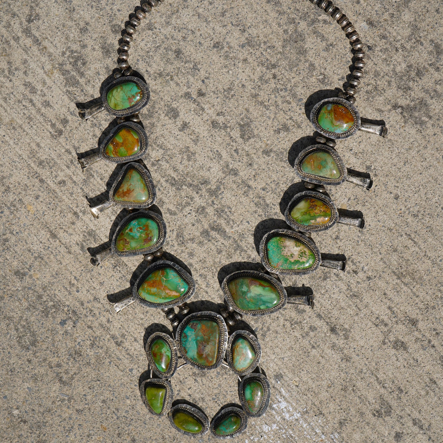 Vintage Royston Turquoise Large Squash Blossom Necklace Sterling