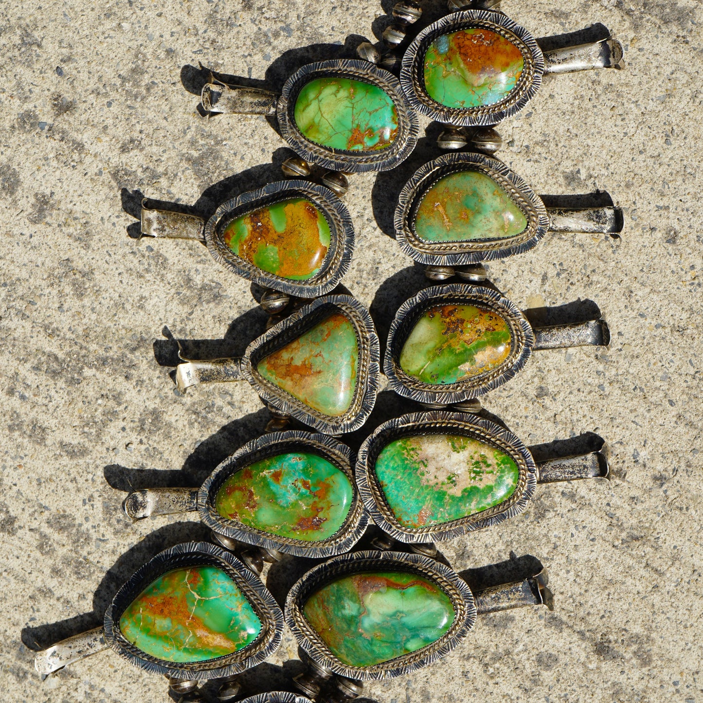 Vintage Royston Turquoise Large Squash Blossom Necklace Sterling
