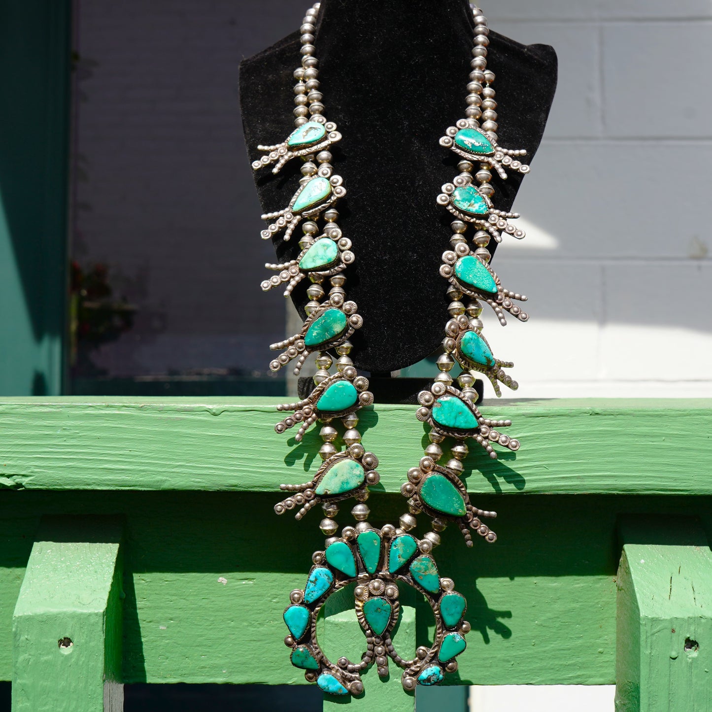 Vintage Zuni Turquoise Squash Blossom Necklace