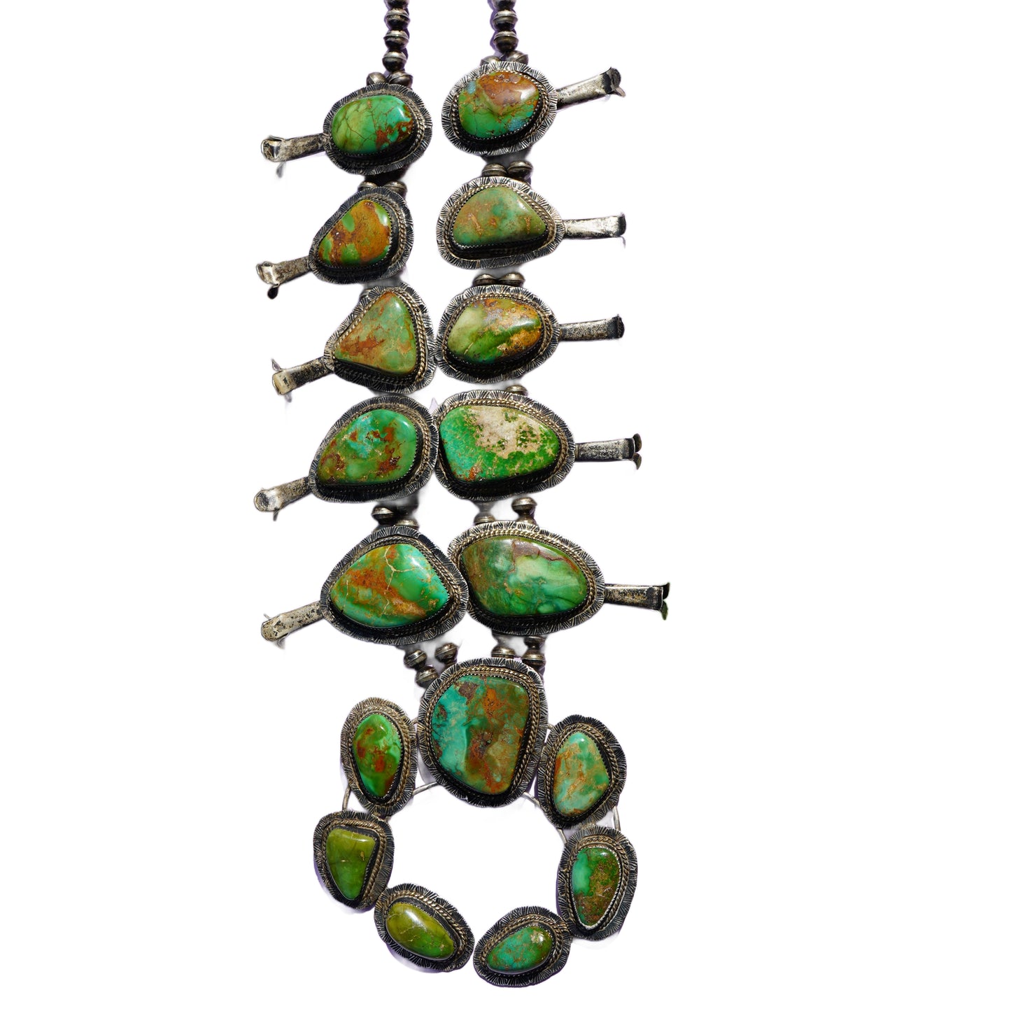 Vintage Royston Turquoise Large Squash Blossom Necklace Sterling