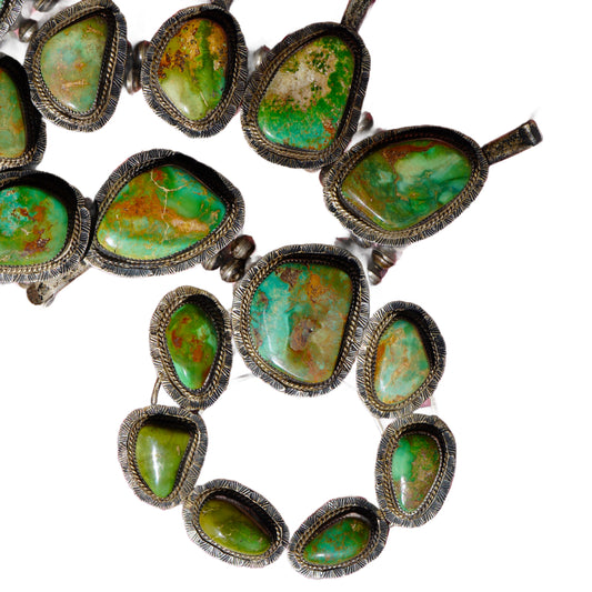 Vintage Royston Turquoise Large Squash Blossom Necklace Sterling