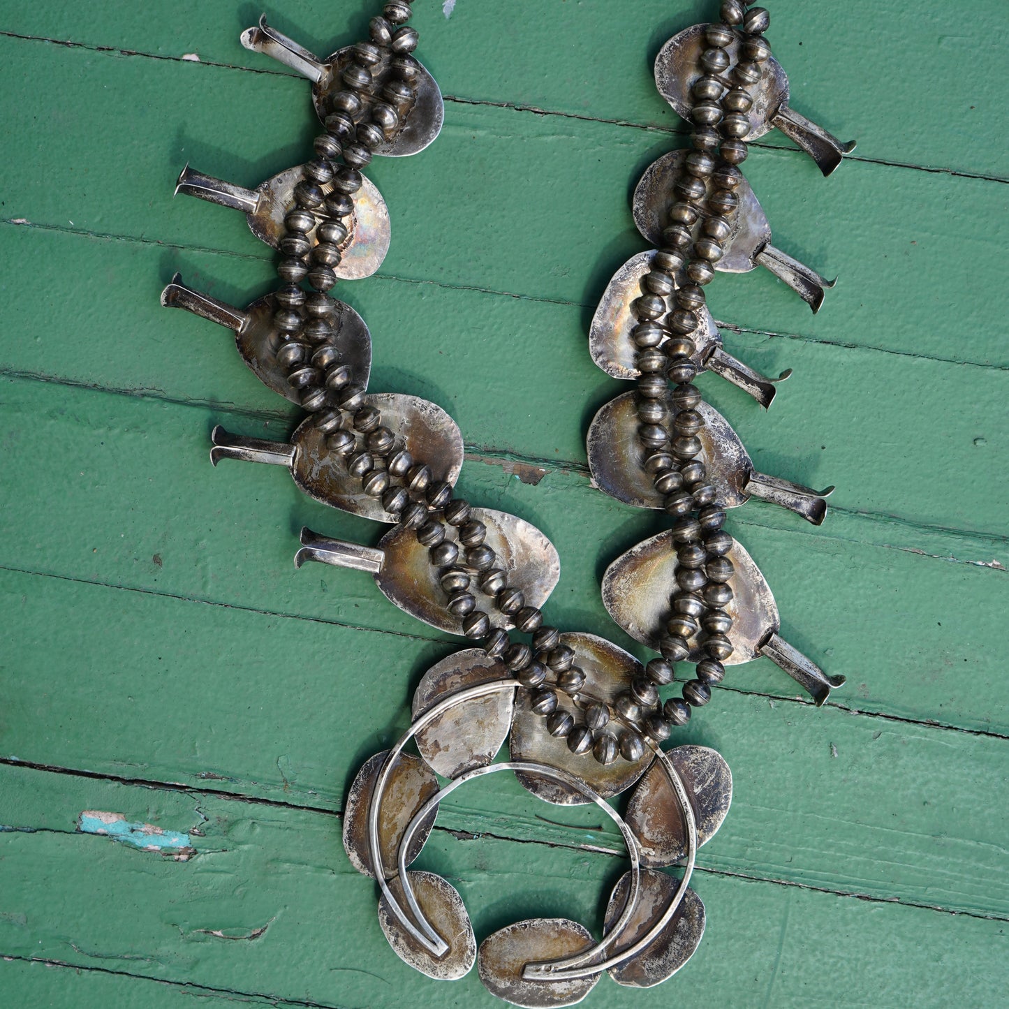 Vintage Royston Turquoise Large Squash Blossom Necklace Sterling