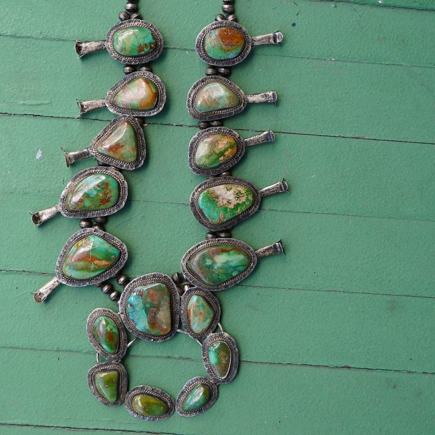 Vintage Royston Turquoise Large Squash Blossom Necklace Sterling