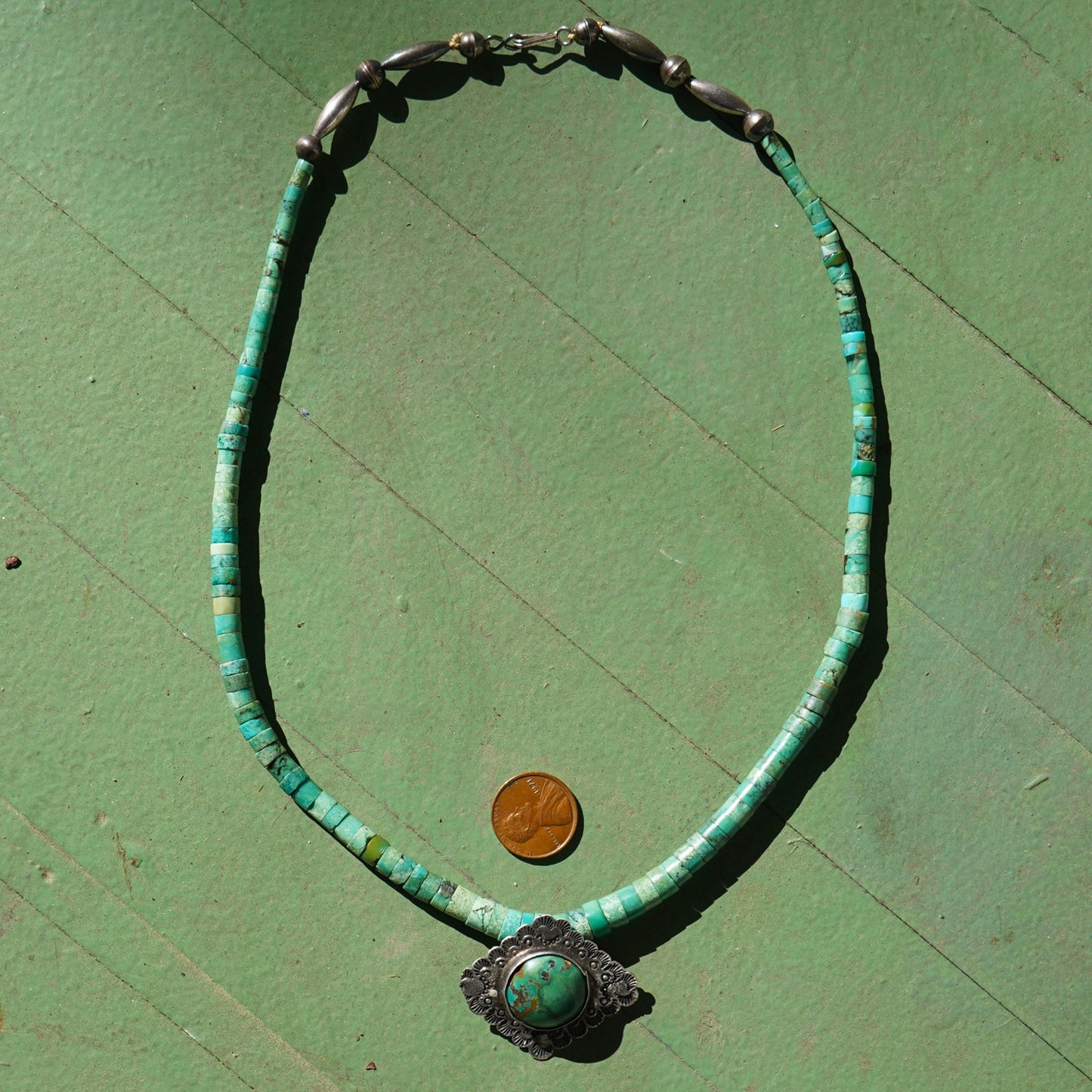 Vintage Green Turquoise Pendant Necklace