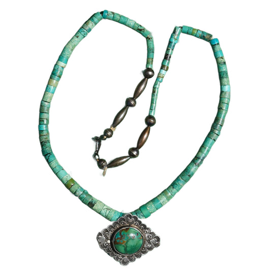 Vintage Navajo Green Turquoise Pendant Necklace