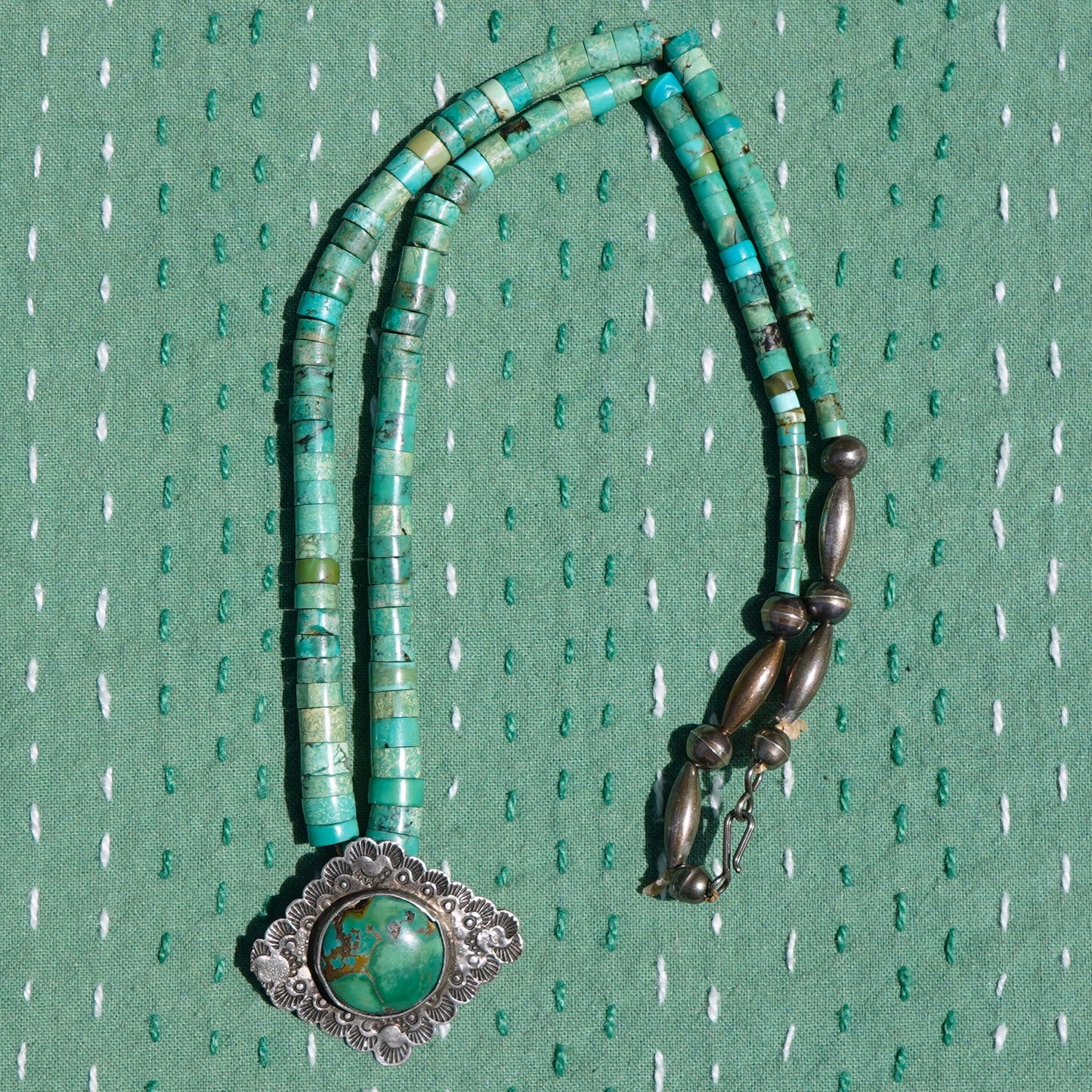 Vintage Green Turquoise Pendant Necklace