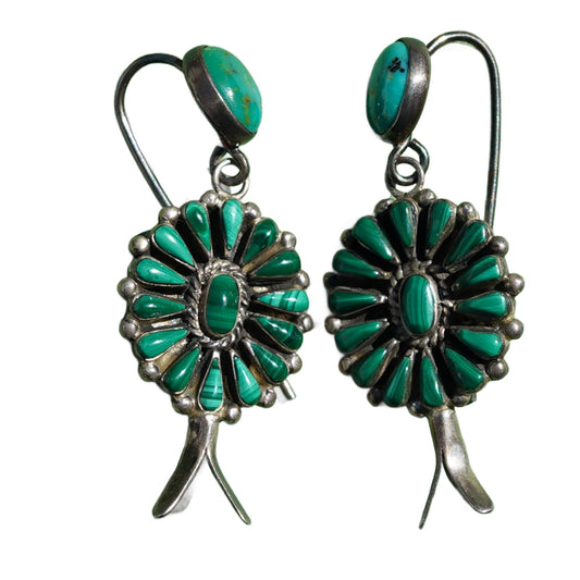 Vintage Malachite Squash Blossom Earrings