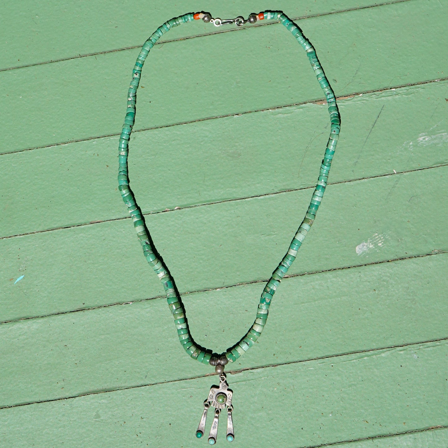 Cerrillos Turquoise Heishi Thunderbird Pendant Necklace