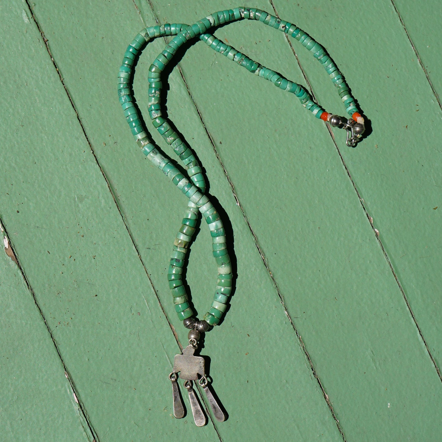 Cerrillos Turquoise Heishi Thunderbird Pendant Necklace