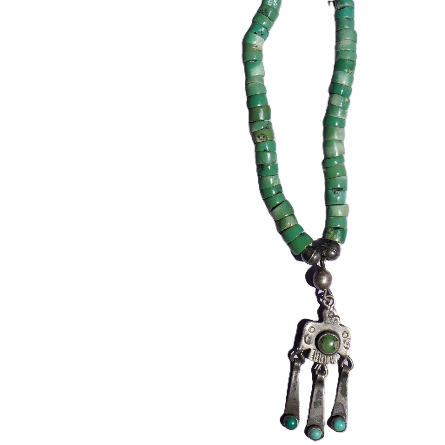 Cerrillos Turquoise Heishi Thunderbird Pendant Necklace