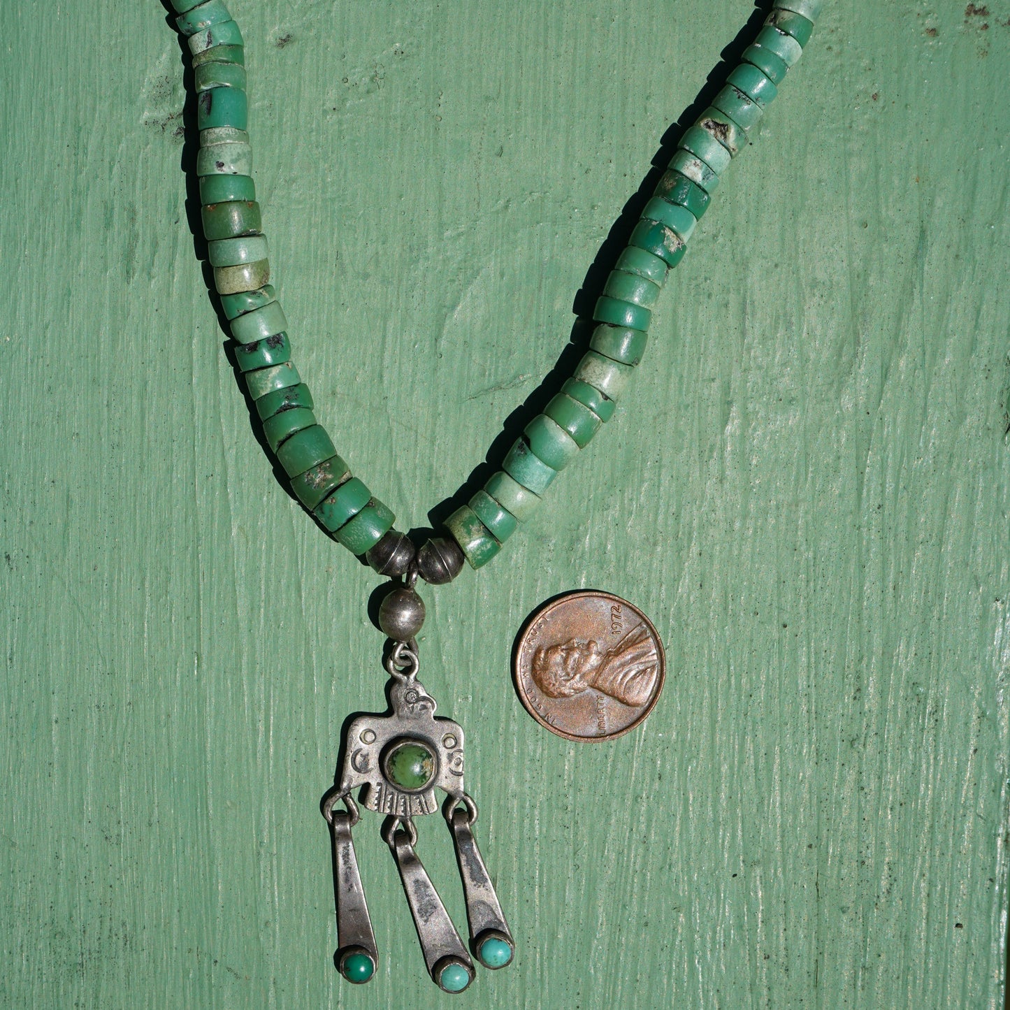 Cerrillos Turquoise Heishi Thunderbird Pendant Necklace