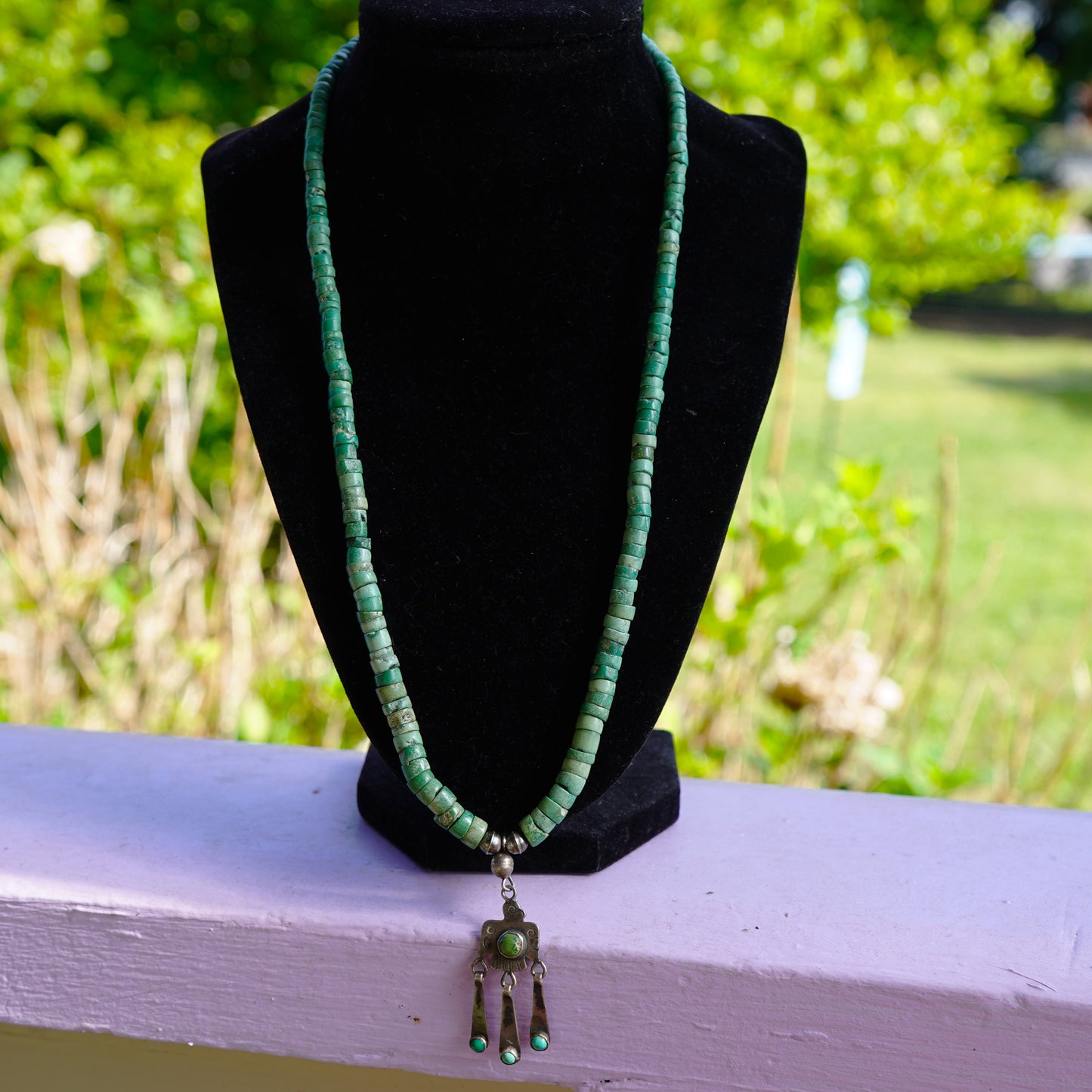 Cerrillos Turquoise Heishi Thunderbird Pendant Necklace