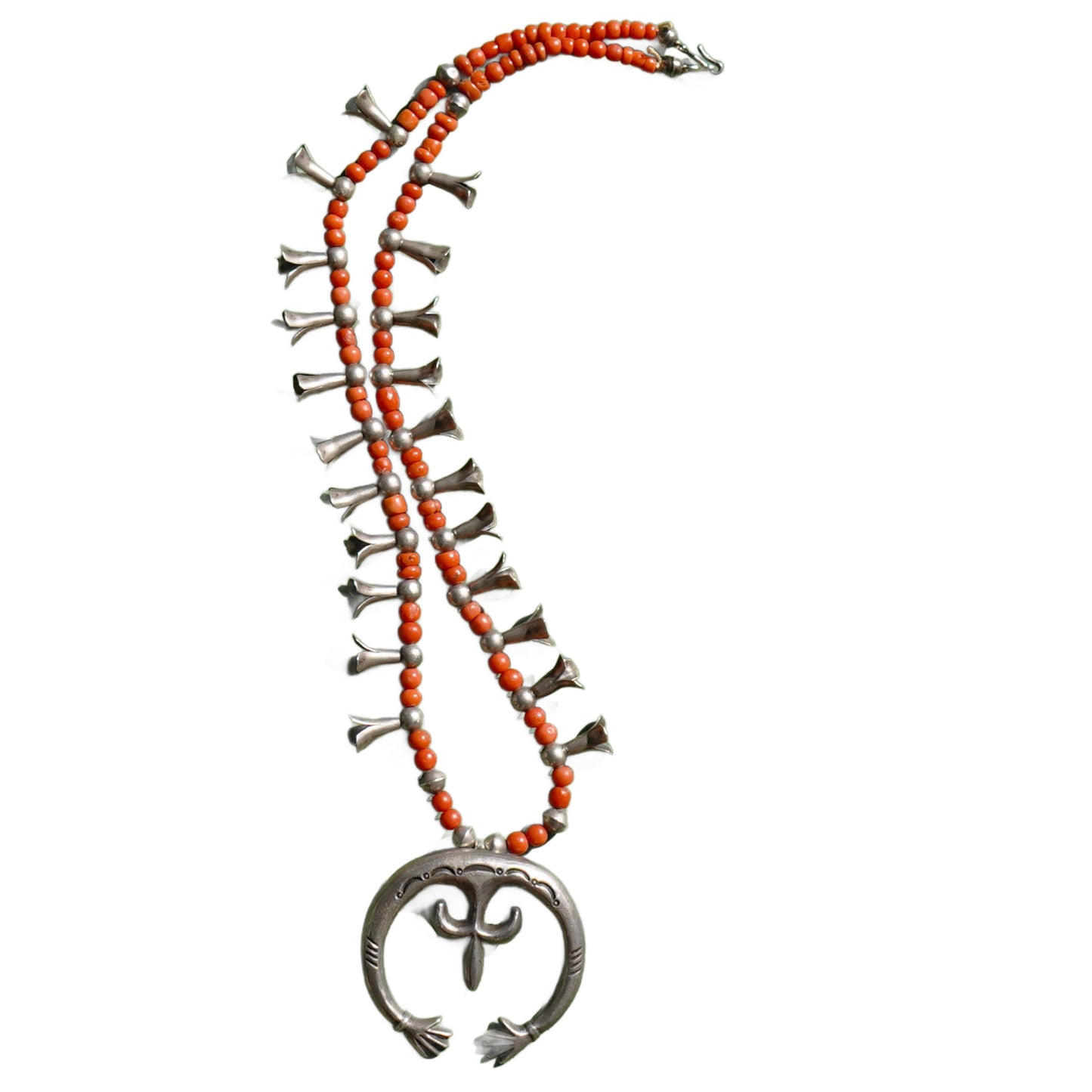 Hands of Fatima Coral Squash Blossom Necklace